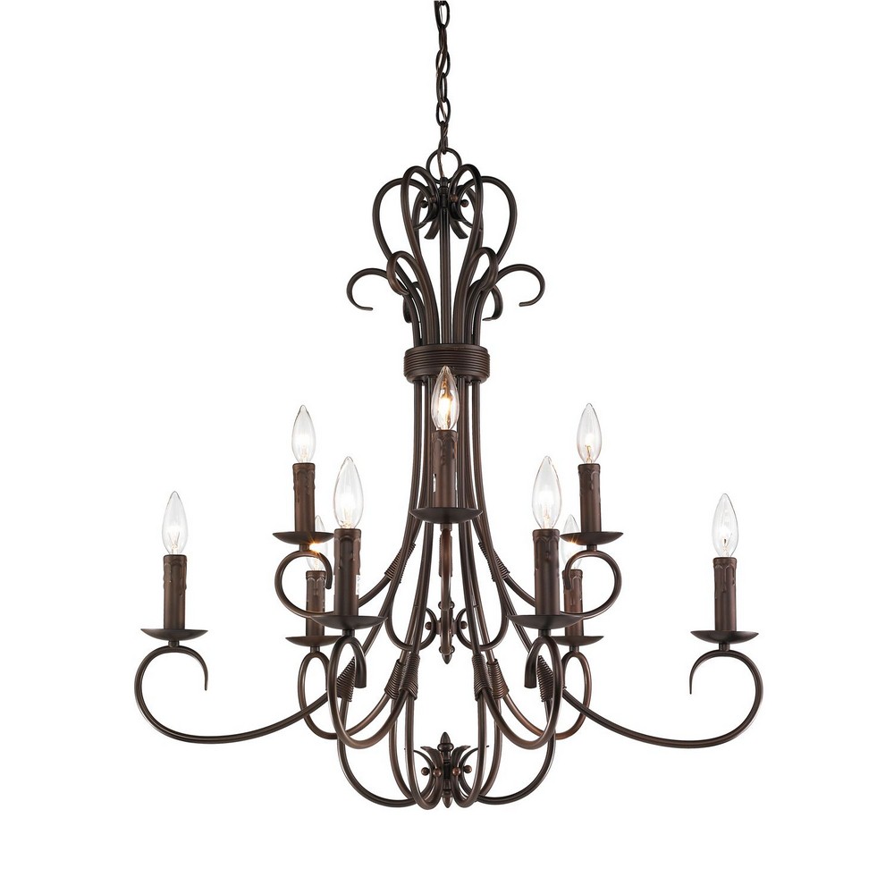 Golden Lighting-8606-CN9 RBZ-Homestead - Candelabra Chandelier 9 Light Steel in Eclectic style - 32.5 Inches high by 28 Inches wide Rubbed Bronze  Rubbed Bronze Finish with Drip Candlesticks